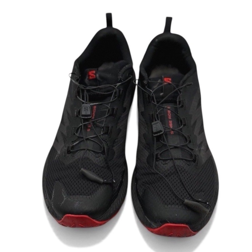 Salomon Sense Ride 5 Trail Running Shoes Mens 12 Black Red Quicklace Replacement